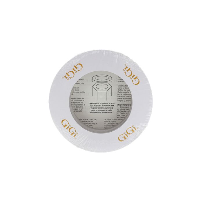 Back of GiGi Clean Collars packaging showing a collar in full view & back label with instructions & product information
