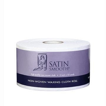 Angled front view of a Satin Smooth Non-Woven Roll showing 3 inch by 55 yard cloth rolled onto a center core