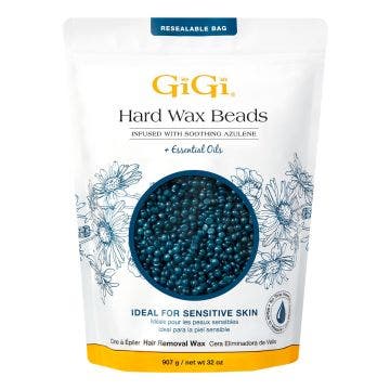 GiGi Hard Wax Beads Infused with Smoothing Azulene In packaging.