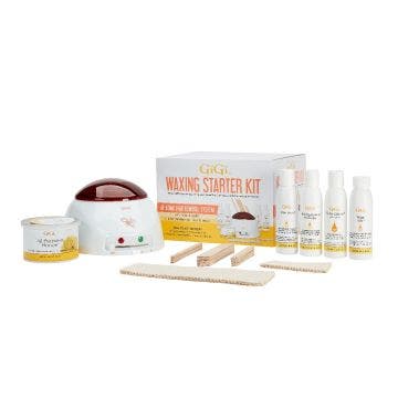 GiGi Waxing Starter Kit featuring Box, Wax Warmer, All Purpose Honee Wax, Waxing Care Products, Applicators, & Muslin Strips